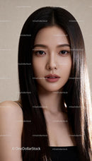 Portrait of young woman with smooth long dark hair