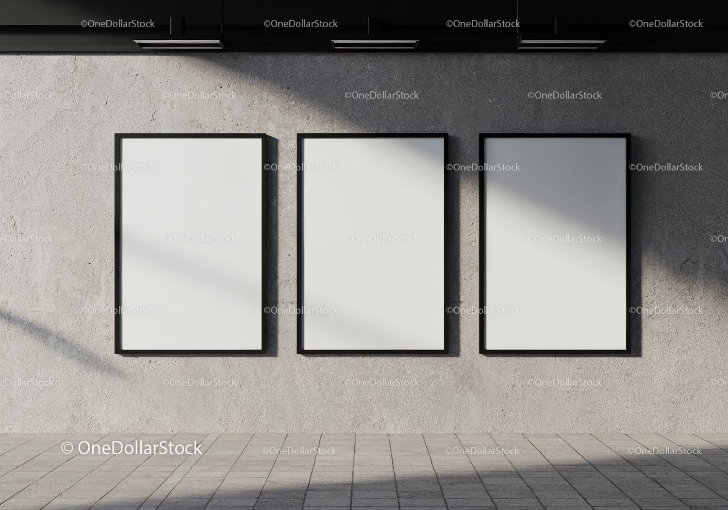 Three Blank Vertical Frames on Concrete Wall