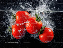 Fresh Cherry Tomatoes Splashing into Water with Vibrant Colors