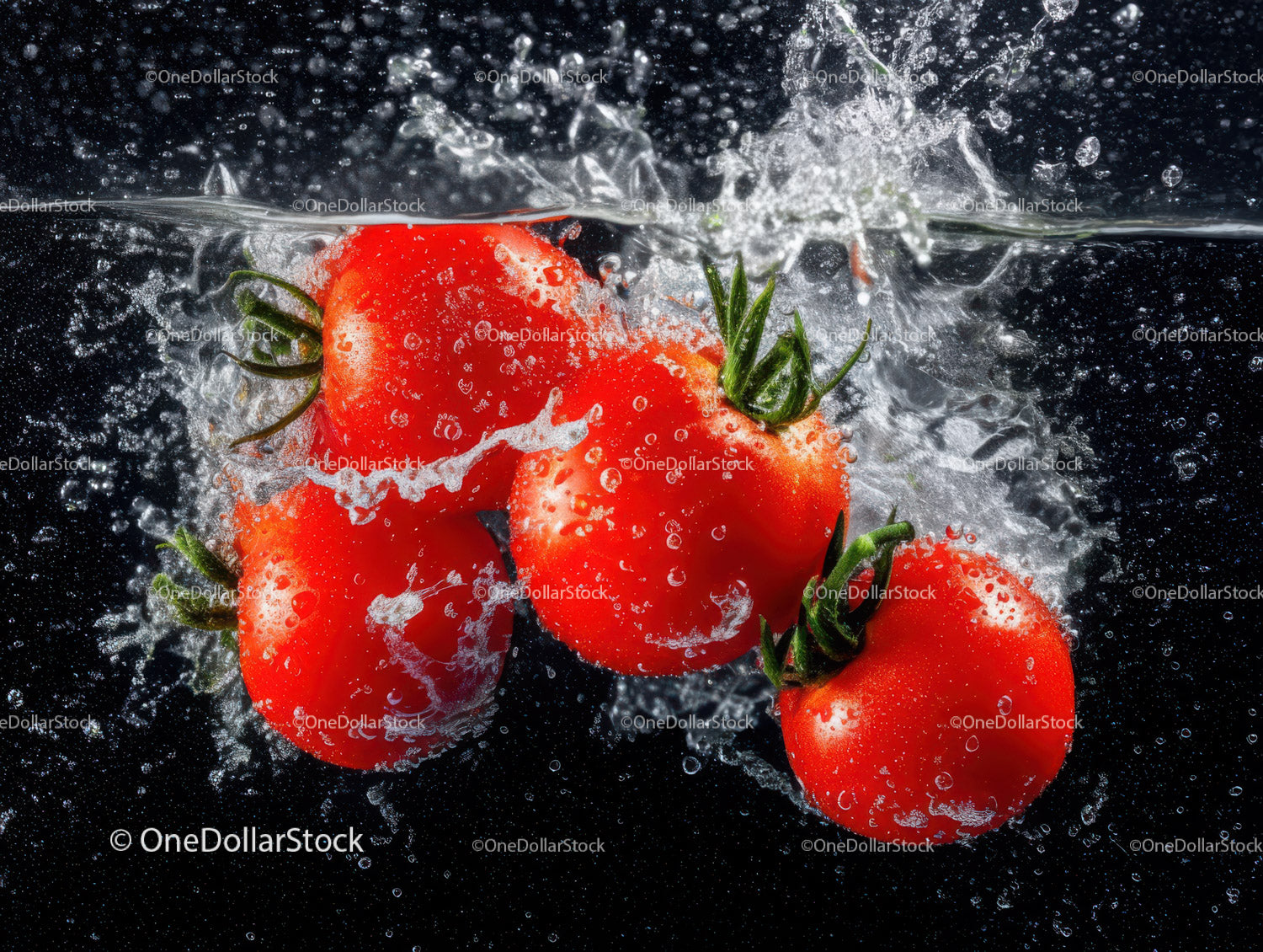 Fresh Cherry Tomatoes Splashing into Water with Vibrant Colors
