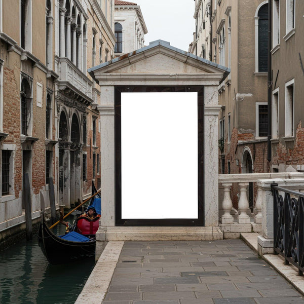 Gondolier Navigating Narrow Canal in Historic Venice JPG Mockup Image