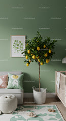 Lemon Tree Inside a Cozy Child's Nursery with Green Wall and Art