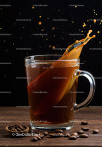 Splash of cream mixing in hot coffee cup