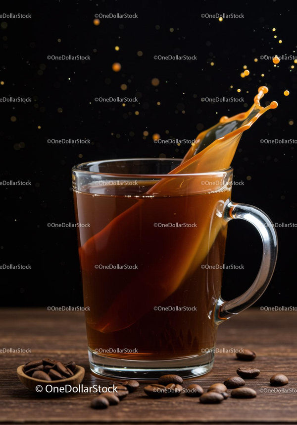 Splash śmietany mieszającej się w filiżance gorącej kawy