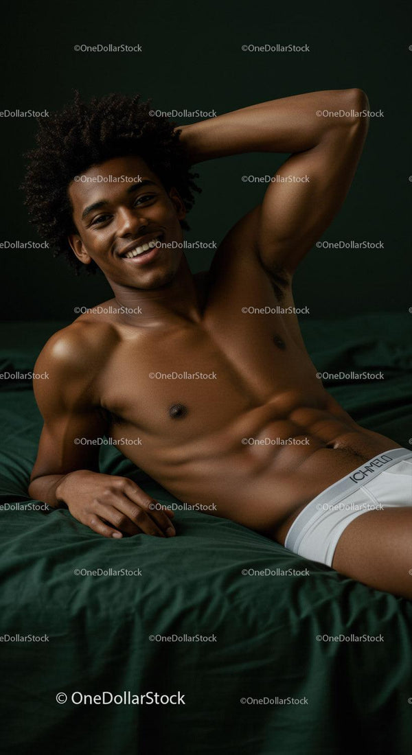 Relaxed young man lying on bed smiling confidently