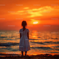 Silhouette of a Child at Sunset by the Ocean Shore