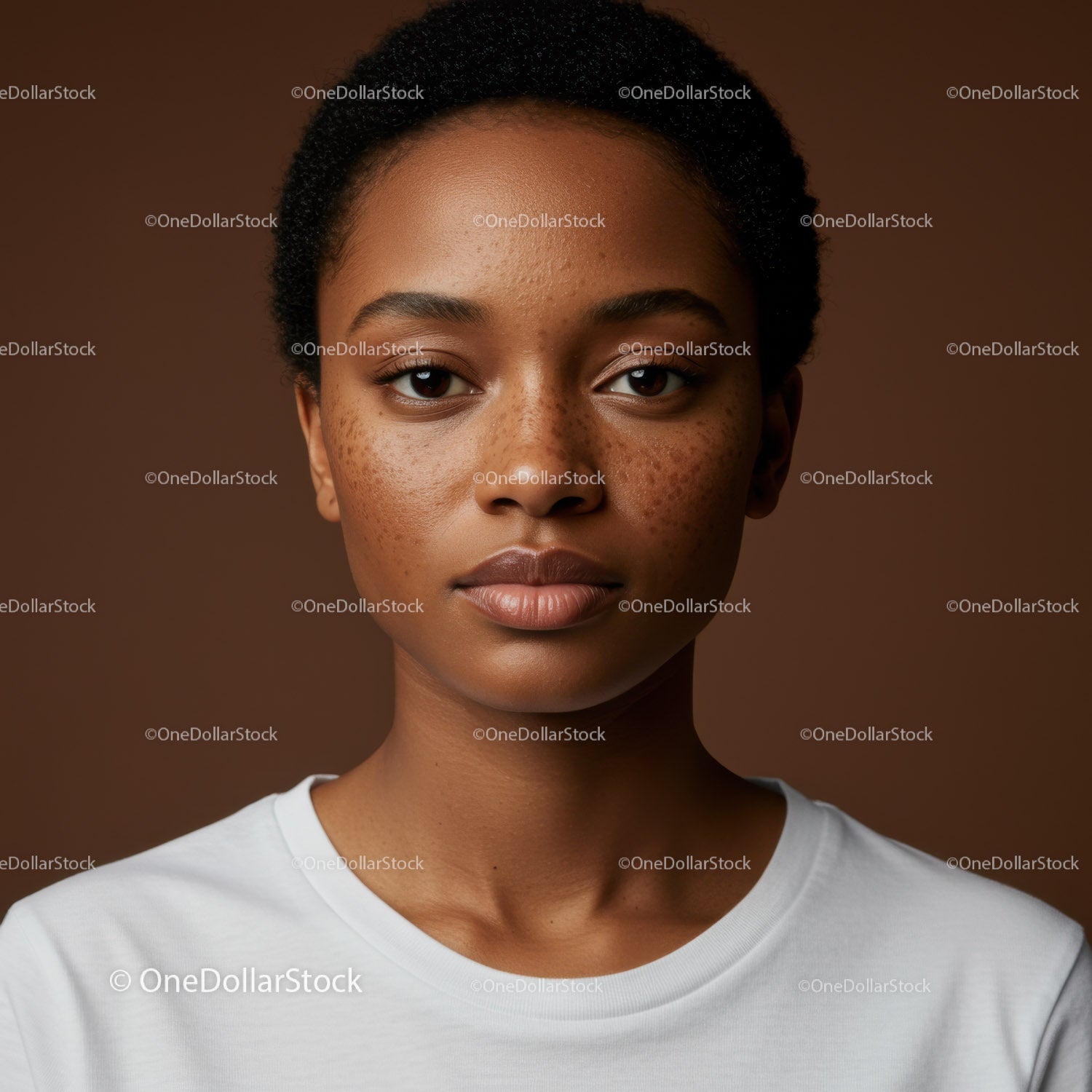 Portret z bliska afrykańskiej kobiety z piegami i naturalnym pięknem