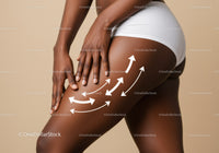Elegant Woman Touching Thigh with Hand for Body Positivity and Wellness