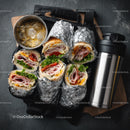 Savory Wrap Sandwiches with Fresh Vegetables and Cold Drink