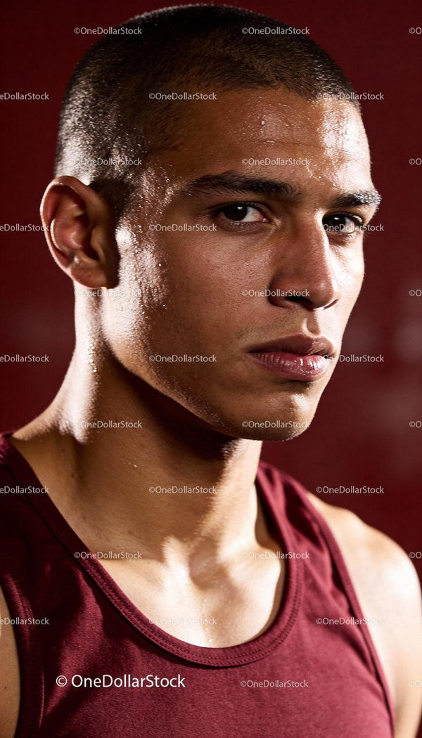 Determined Athlete with Sweat After Intense Workout