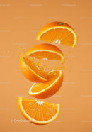 Fresh orange slices with vibrant juice splash