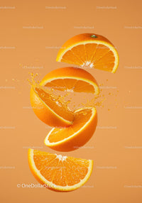 Fresh orange slices with vibrant juice splash