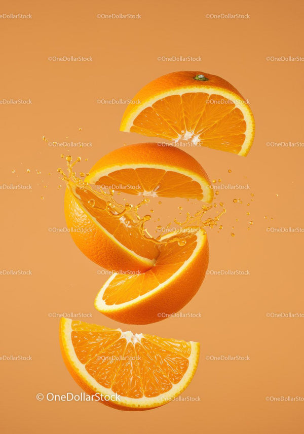 Fresh orange slices with vibrant juice splash