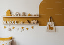 Wooden Animal Toys and Nursery Decor in Mustard and White