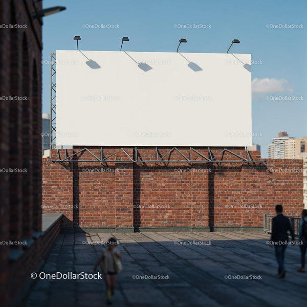 Blank Billboard on Urban Rooftop with Cityscape View JPG Mockup Image