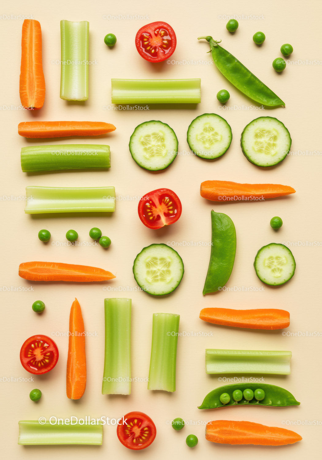 Fresh Cut Vegetables Arranged on Light Background