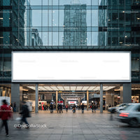 Busy Urban Plaza with Large Blank Digital Billboard