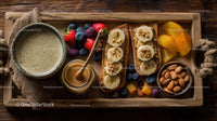 Healthy Breakfast with Toast Banana Strawberries Blueberries Nuts and Honey
