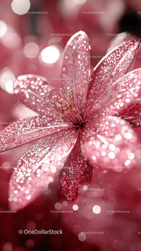 Pink Glittering Lily Bloom with Sparkling Petals