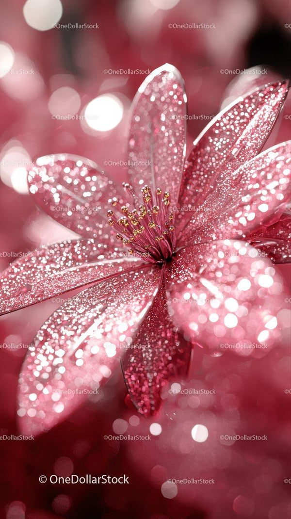 Pink Glittering Lily Bloom with Sparkling Petals