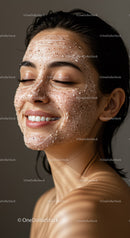 Young Woman with Clear Skin and Relaxed Expression in Skincare Routine