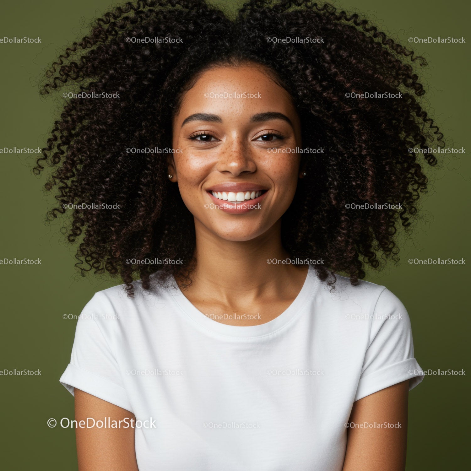 Smiling Woman with Curly Hair and Bright Expression