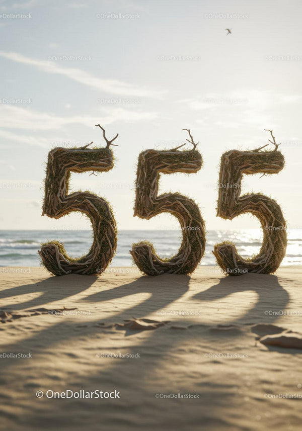 Natural Wood Number 555 on Sunny Beach Shore