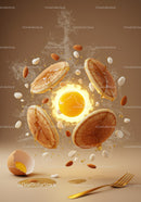 Floating Pancakes with Egg Yolk and Almonds in Motion