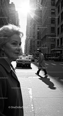 Elegant Elderly Woman in Classic Coat on Manhattan City Street