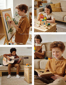 Children enjoying creative hobbies at home in a cozy setting