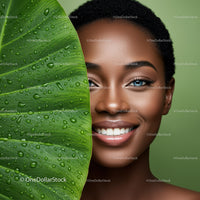 Portrait of a Beautiful African Woman with Bright Smile and Green Background
