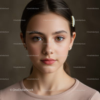 Elegant Young Woman Portrait with Pearls and Natural Look