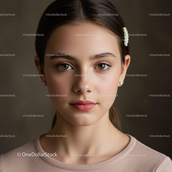 Elegancki Portret Młodej Kobiety z Perłami i Naturalnym Wyglądem