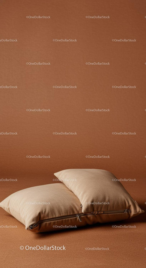 Beżowe Poduszki na Miękkim Łóżku w Minimalistycznej Sypialni