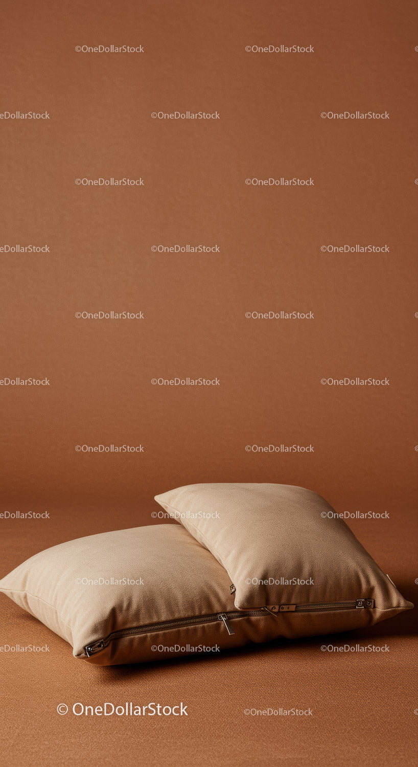 Beige Pillow Cushions on Soft Bed in Minimalist Bedroom