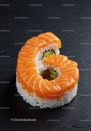 Salmon Sushi Roll Shaped as Number Six