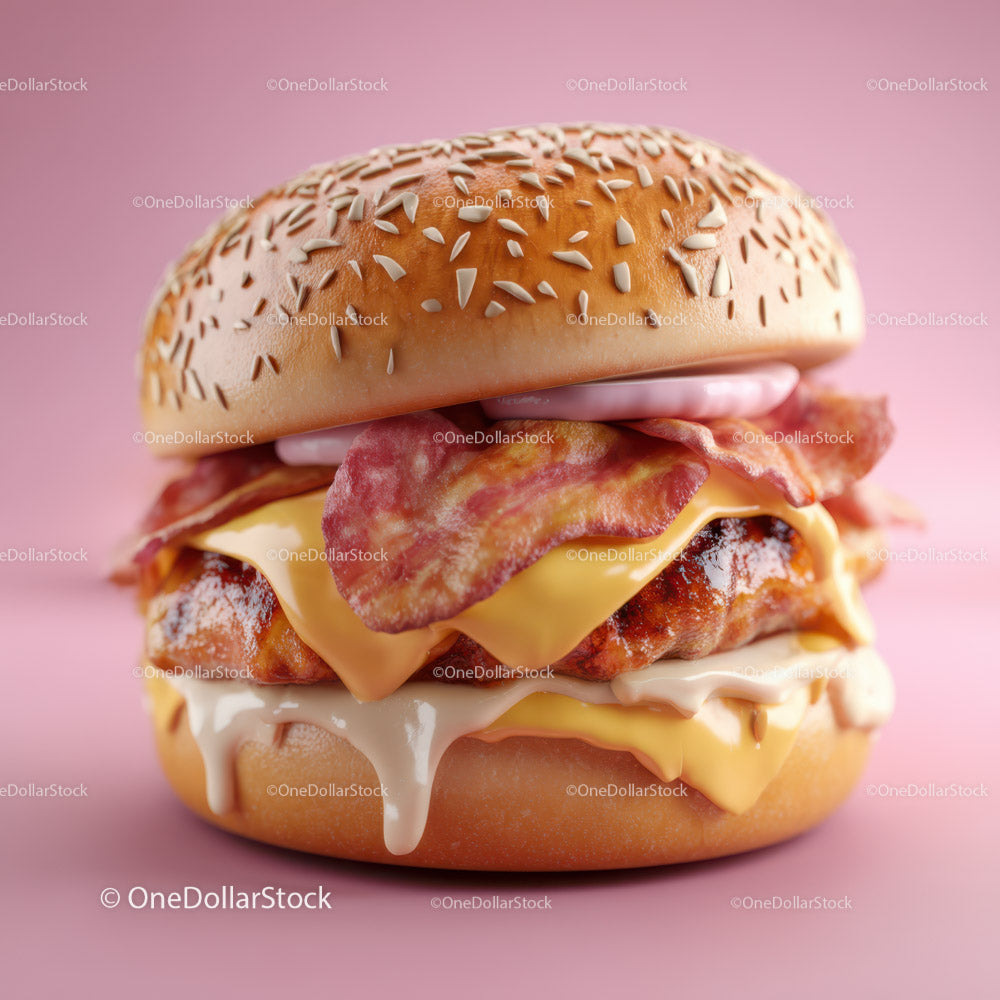 Gourmet Cheeseburger with Bacon and Melting Cheese on Soft Bun