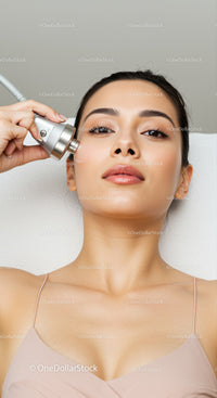 Young Woman Receiving Facial Cleansing Procedure with Modern Skincare Device
