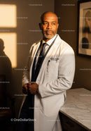 Senior Doctor in White Medical Coat Standing in Hospital Room