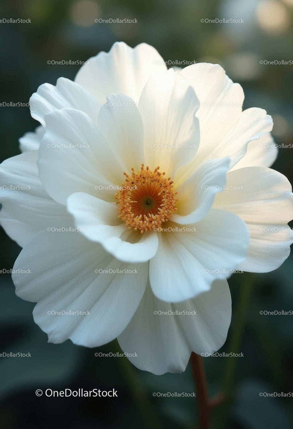 Elegant White Peony Bloom with Vibrant Orange Stamens