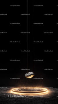 Falling Meteorite Approaching Glowing Cosmic Ring in Space Scene