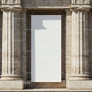 Blank vertical banner between stone columns on facade