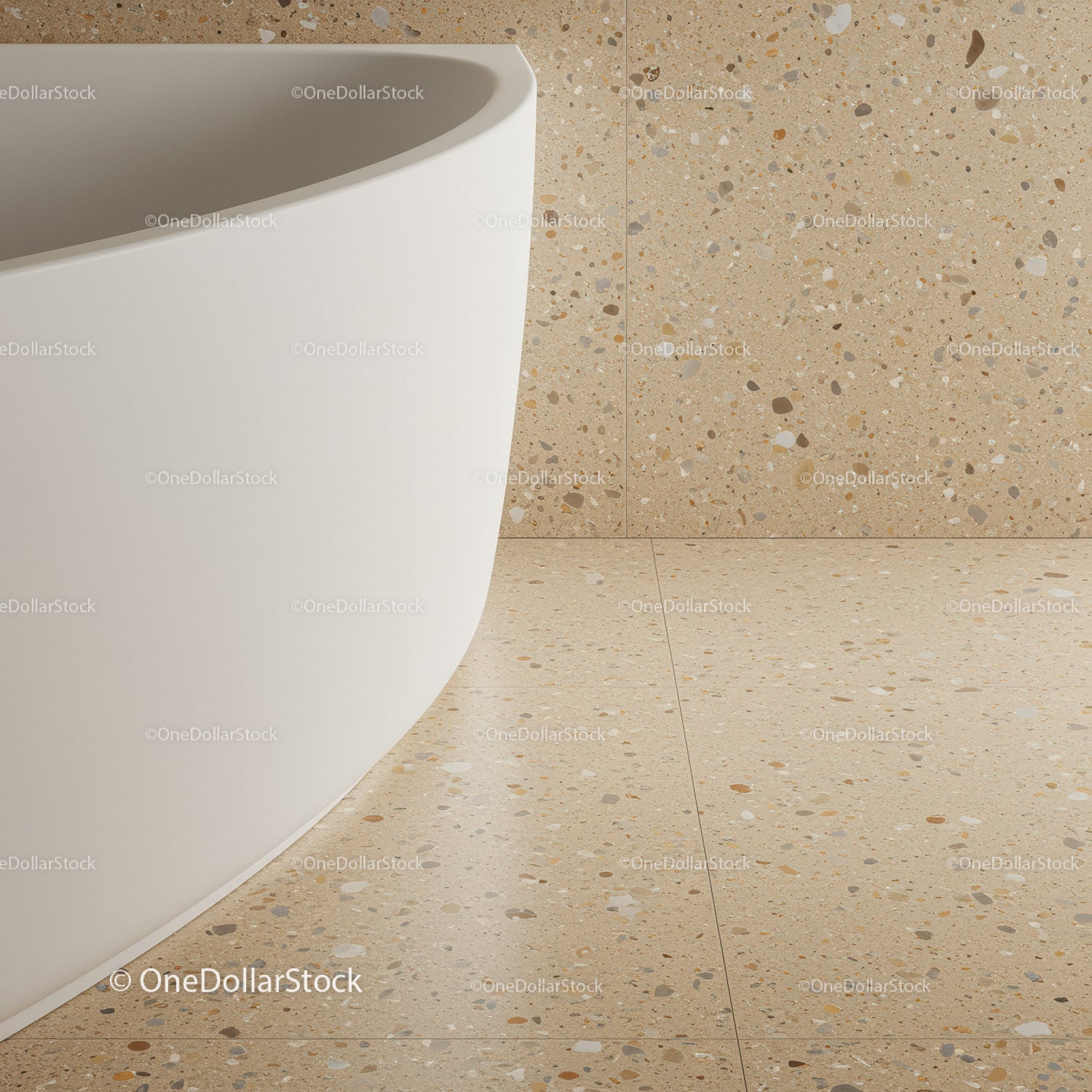 Modern White Toilet and Beige Terrazzo Floor Elegant Bathroom
