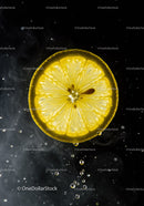 Fresh Lemon Slice Suspended in Dark Water