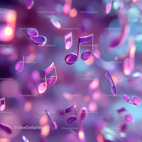 Vibrant Floating Music Notes in Bright Purple and Pink Hues