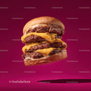 Stacked Cheeseburger with Multiple Beef Patties and Fresh Toppings