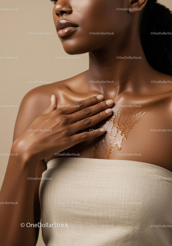 Elegant Black Woman Showing Glossy Skin with Soft Lighting