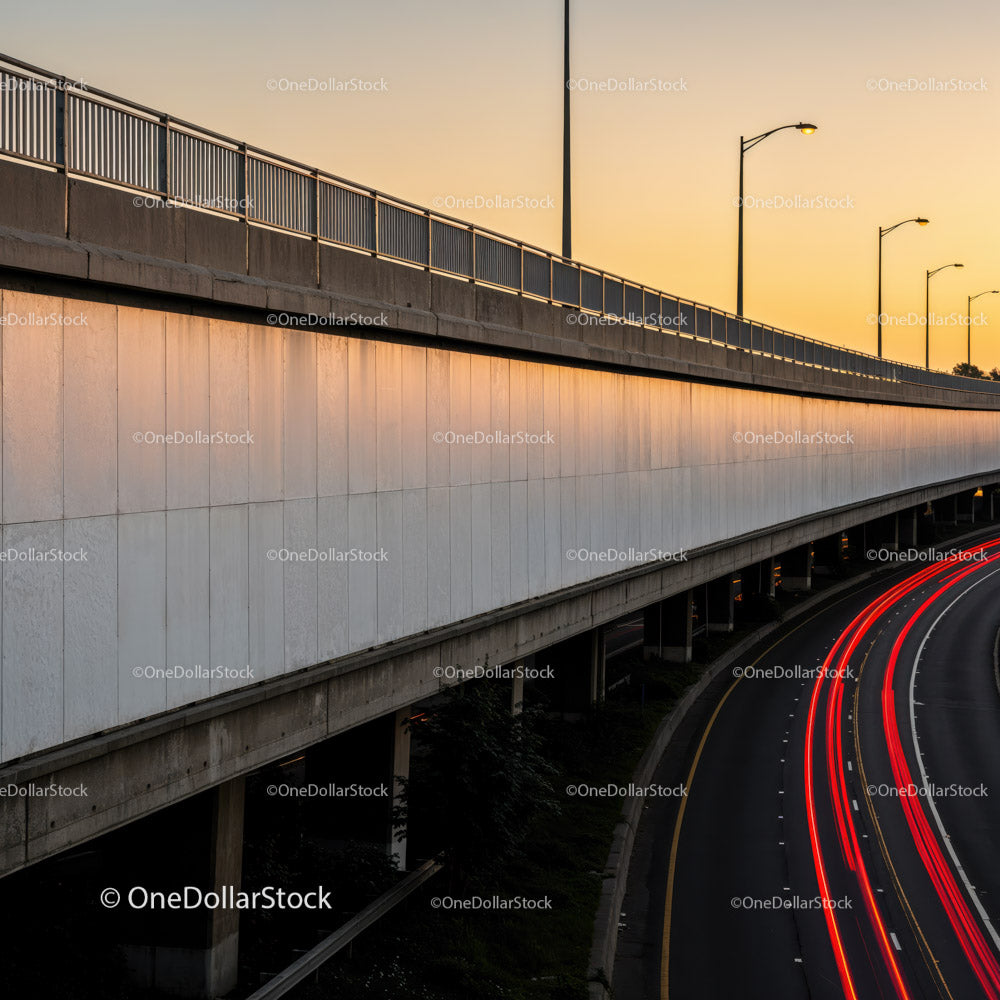 City Highway with Light Trails During Sunset in Urban Environment