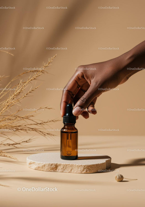 Elegant Amber Glass Dropper Bottle for Essential Oils Skincare JPG Mockup Image