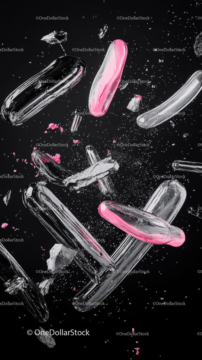 Broken Glass Capsules and Powder Scene with Shattered Pills
